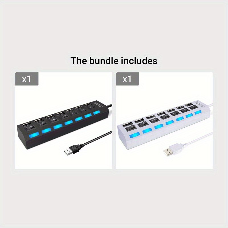 7 Ports LED USB 2.0 Adapter Hub Power On/off Switch For PC Laptop BK