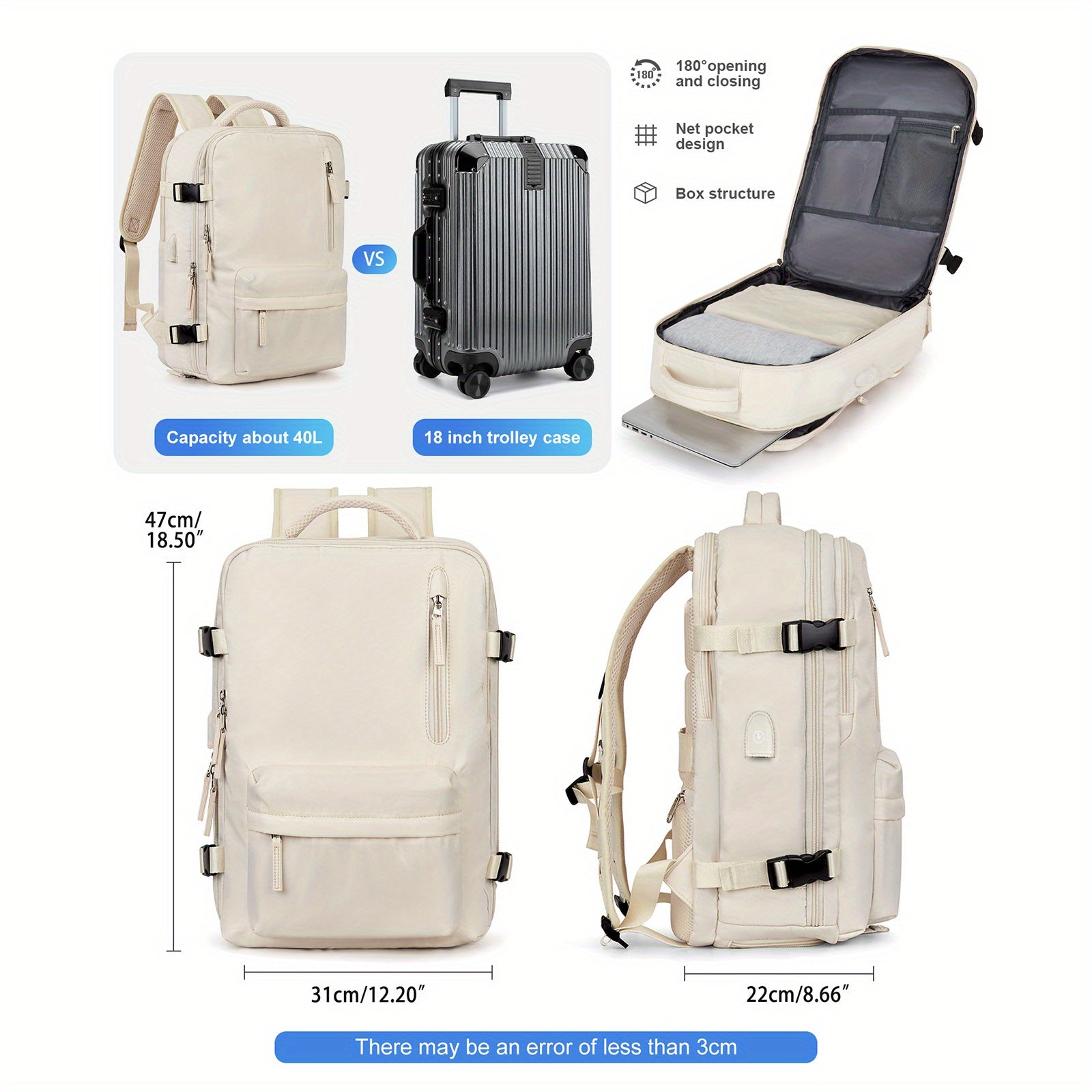 COOFAY Airline-Approved Large Travel Backpack for Men & Women - Durable Nylon, Multi-Compartment with Laptop Sleeve, Adjustable Straps, Ideal for Business & Gym Use, Business Backpack|Sleek Casual Design|Practical Design, Bac