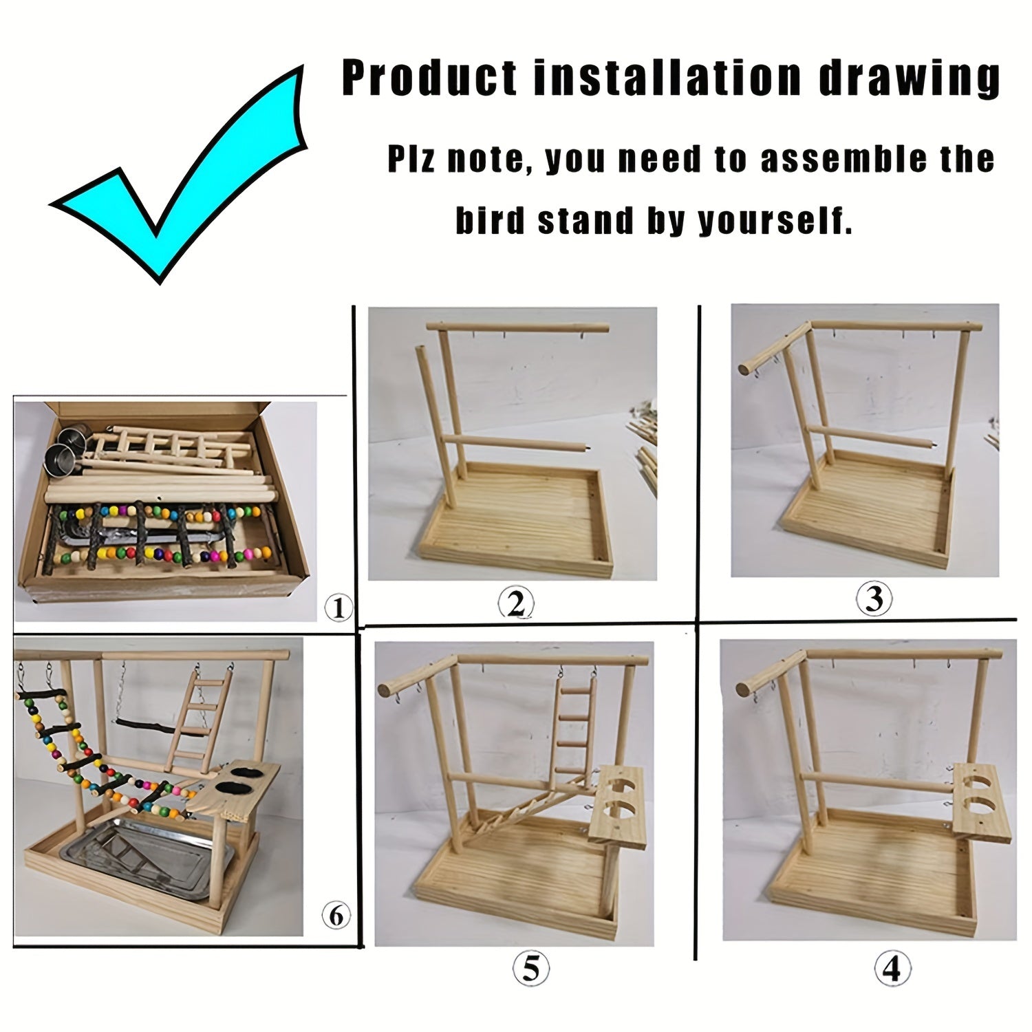 Deluxe Wooden Parrot Playstand with Climbing Ladder, Swing & Chew Toys - Includes Feeding Cups - Ideal for Small to Medium Birds like Parakeets, Conures & Lovebirds - Sturdy, Safe & Durable Exercise Center, Bird Toys