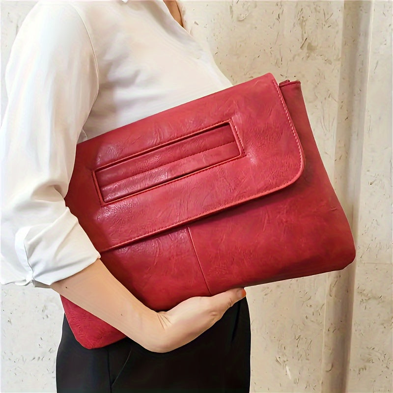 Chic Retro PU Leather Clutch Bag - Spacious Crossbody Laptop Tote with Flap Design - Perfect for MacBook, Stylish & Durable