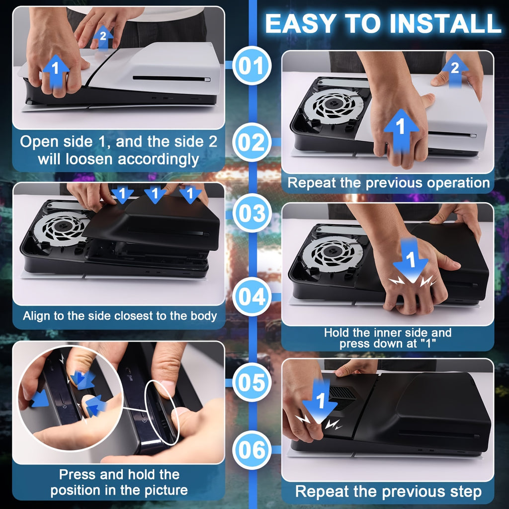 PS5 Slim Hard Shell Cover - Shockproof Face & Side Plates for Disc Edition, Premium ABS Replacement Panels, Black - Compatible with PlayStation 5 Console