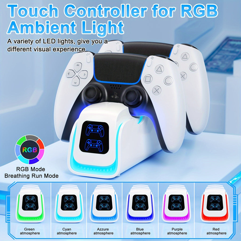 PS5 Controller Charger, 2024 Upgrade Charging Dock For PlayStation 5 Dualsense & Edge Controller, With 6 RGB LED Light Mode, PS5 Fast Charging Station With Cable