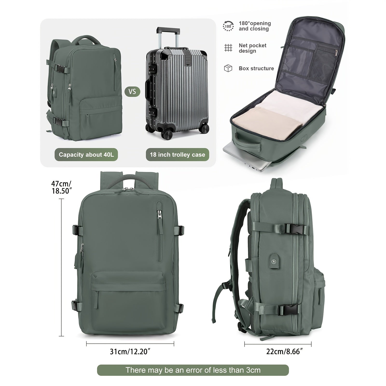 COOFAY Airline-Approved Large Travel Backpack for Men & Women - Durable Nylon, Multi-Compartment with Laptop Sleeve, Adjustable Straps, Ideal for Business & Gym Use, Business Backpack|Sleek Casual Design|Practical Design, Bac