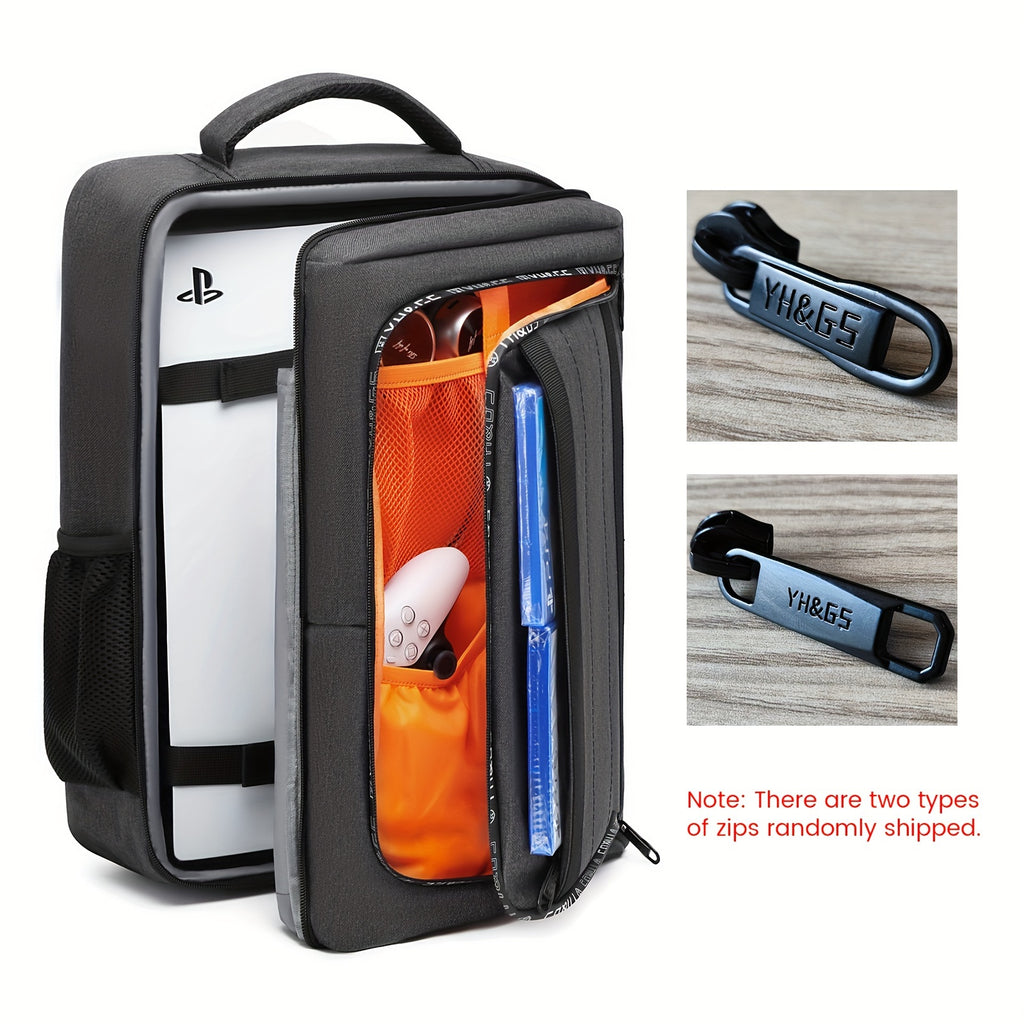 PlayStation 5 Compatible Travel Backpack, Large Capacity Gaming Console Carrying Case for Sony PS5, Durable Polyester Storage Bag with Pockets for Headset, Game Discs, Controllers, Monitor, Charger & Accessories - Ideal Gift