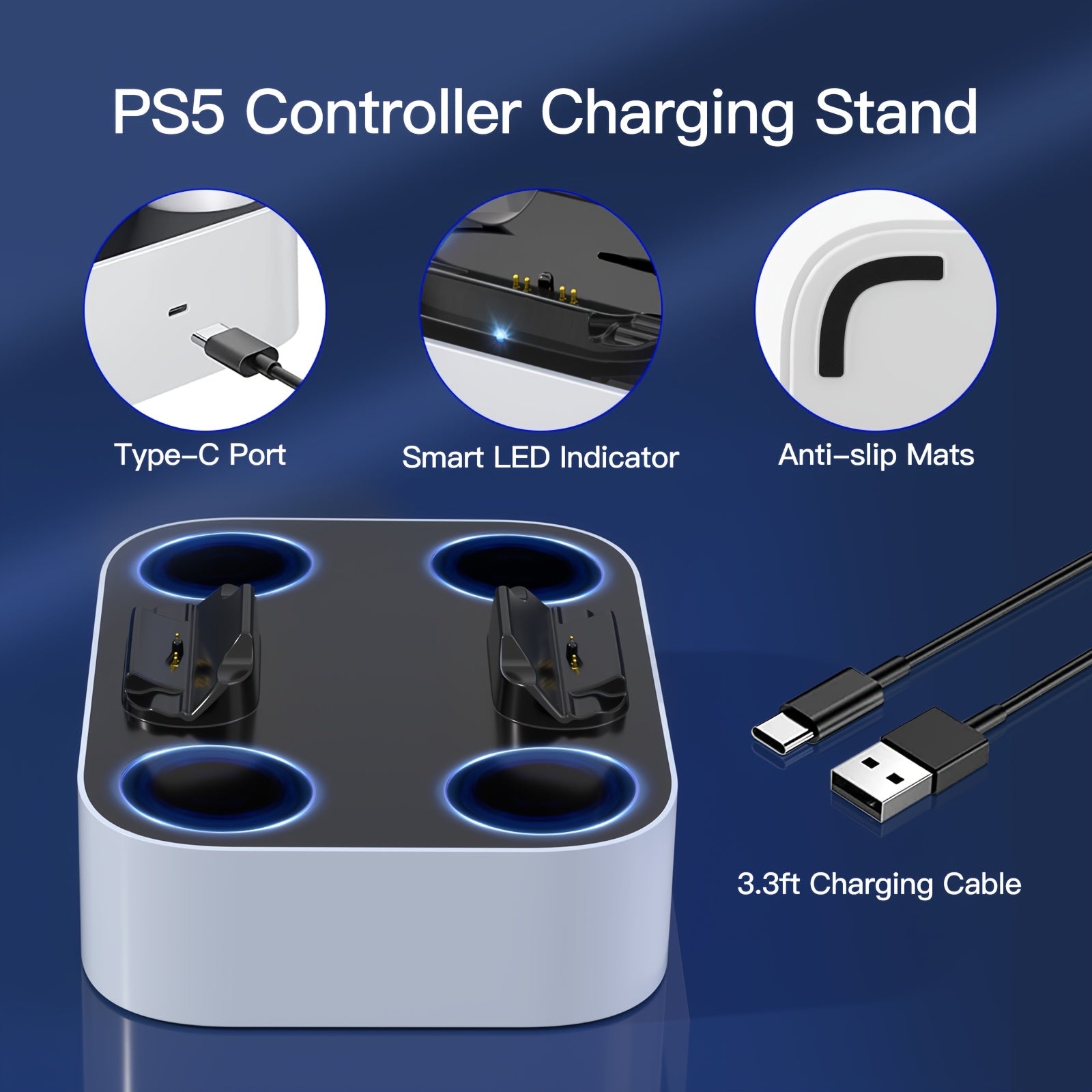 for PS5 Controller Charger Station Compatible with Dualsense Edge Controller, Fast Charging Dock Stand with Cable, Dual Controller Charging Station for Playstation 5 &for DualSense Edge Controller