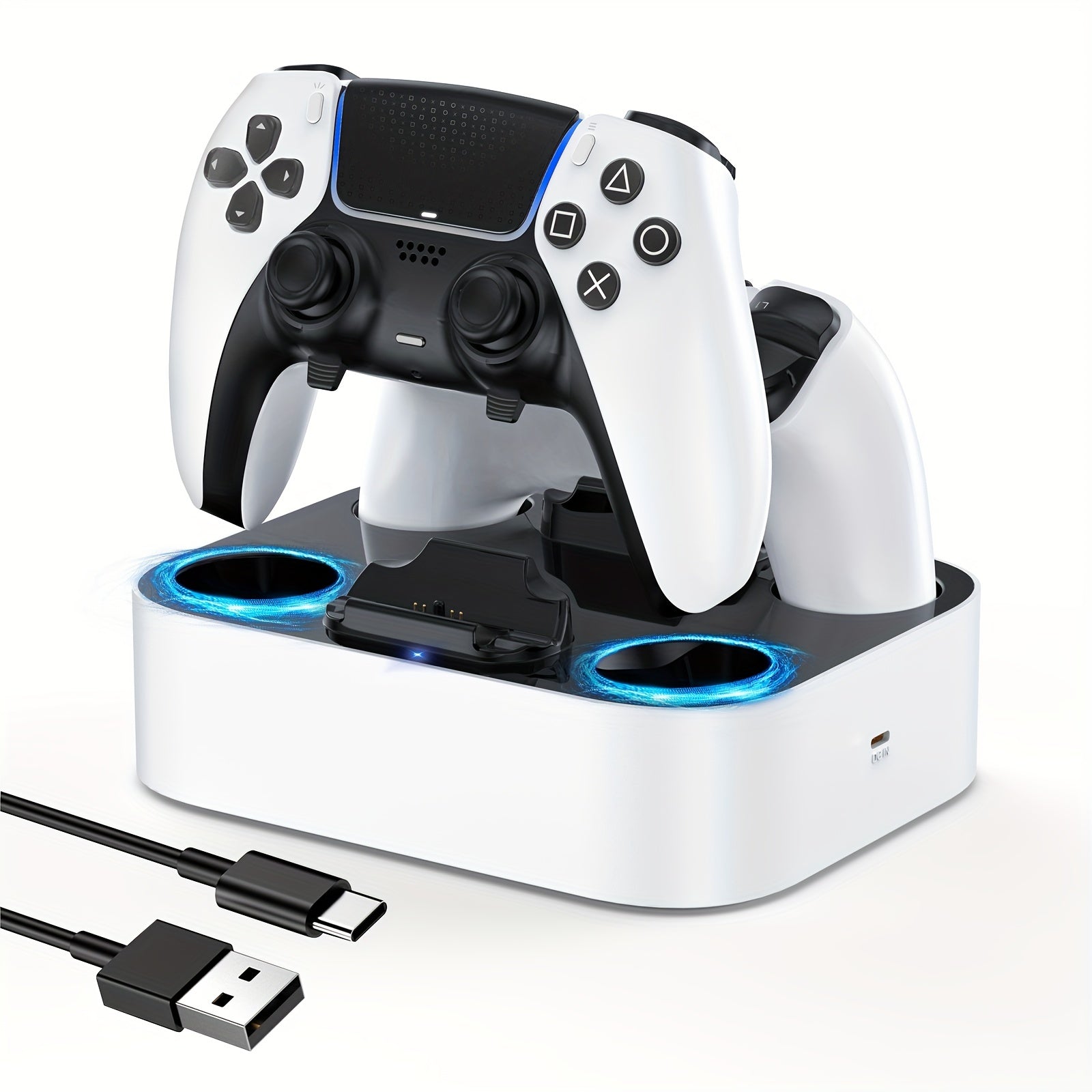 Dual Controller Charging Station for Playstation 5 & DualSense Edge Controller | Fast Charging Dock Stand with Cable, USB Powered, Plastic Material, Compatible with Dualsense Edge Controller