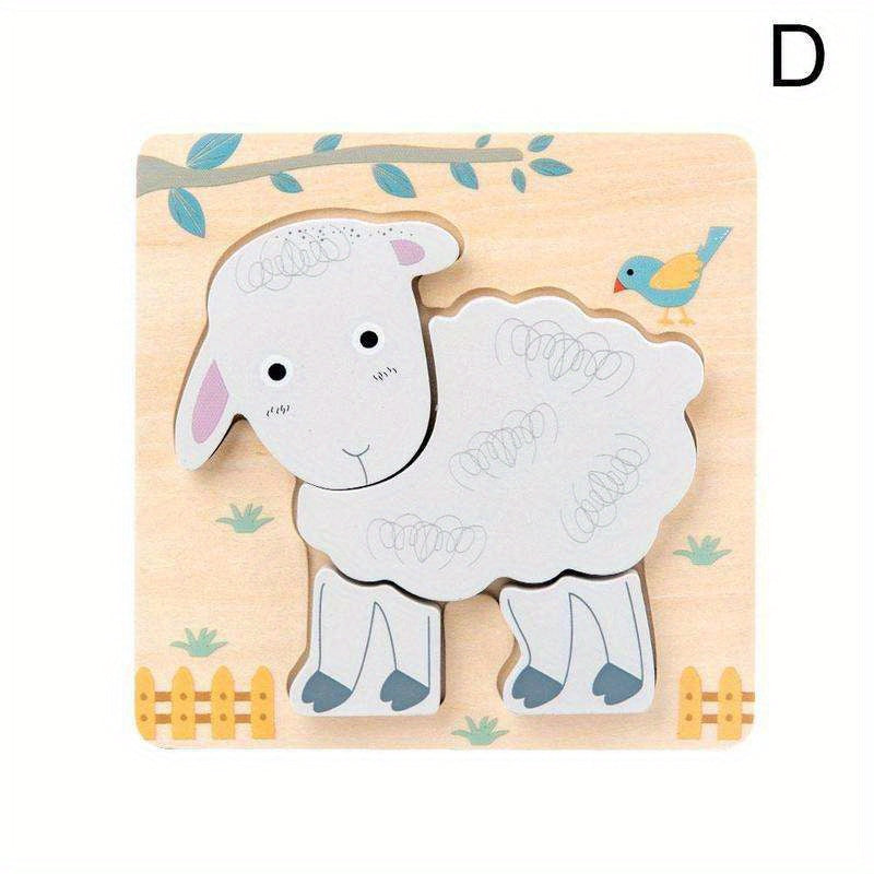 3D Wooden Cartoon Animals Cognitive Puzzles For Kids, Kids With Wooden Toys, Baby Educational Toys Game Christmas, Halloween Gift