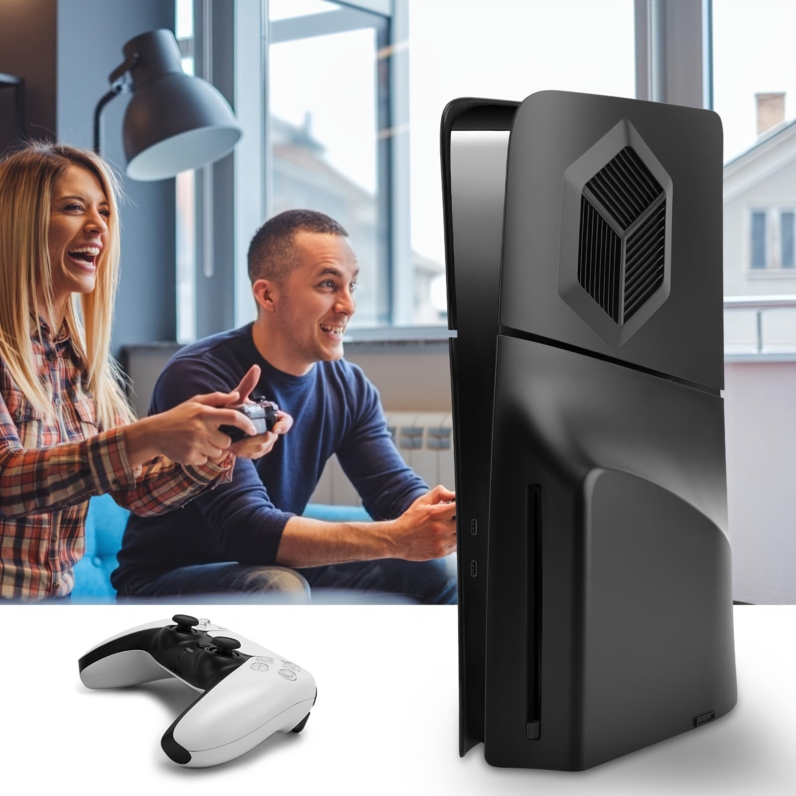 PS5 Slim Hard Shell Cover - Shockproof Face & Side Plates for Disc Edition, Premium ABS Replacement Panels, Black - Compatible with PlayStation 5 Console