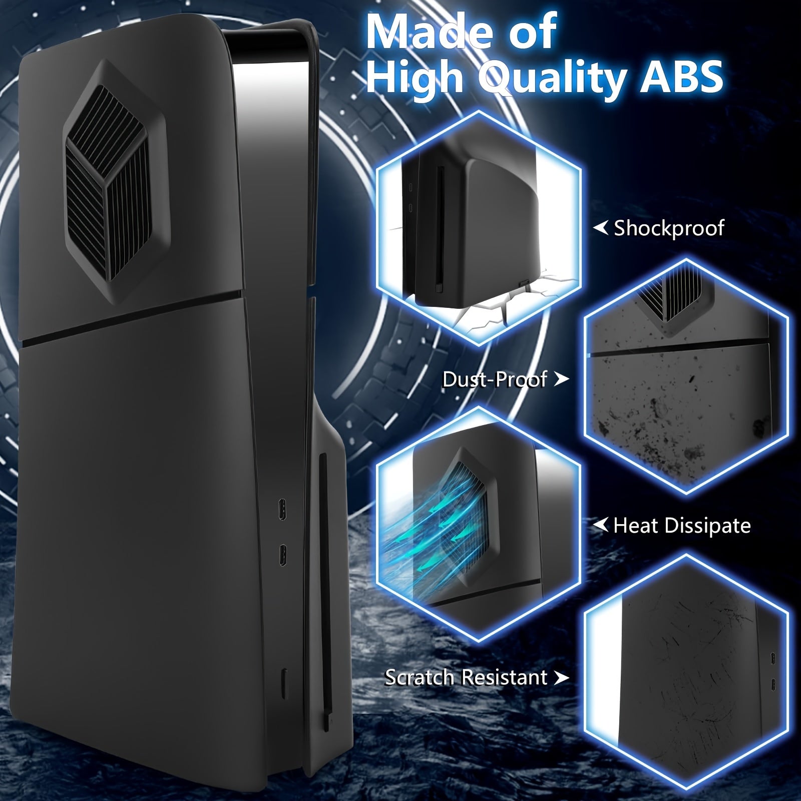 PS5 Slim Hard Shell Cover - Shockproof Face & Side Plates for Disc Edition, Premium ABS Replacement Panels, Black - Compatible with PlayStation 5 Console