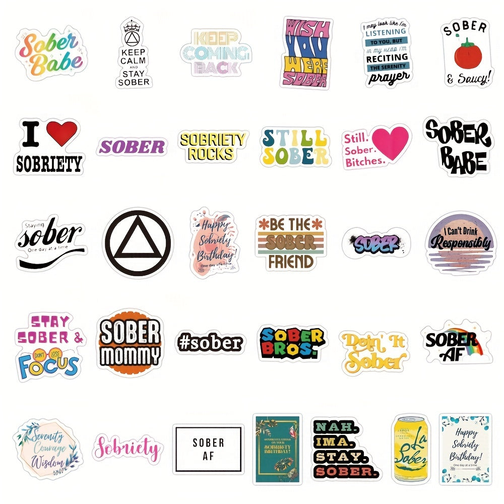 60pcs, Sober Stickers, Sobriety Vinyl Stickers, Water Bottle Laptop Scrapbooking Stickers Recovery Gifts