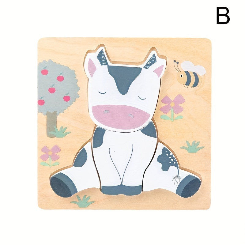 3D Wooden Cartoon Animals Cognitive Puzzles For Kids, Kids With Wooden Toys, Baby Educational Toys Game Christmas, Halloween Gift