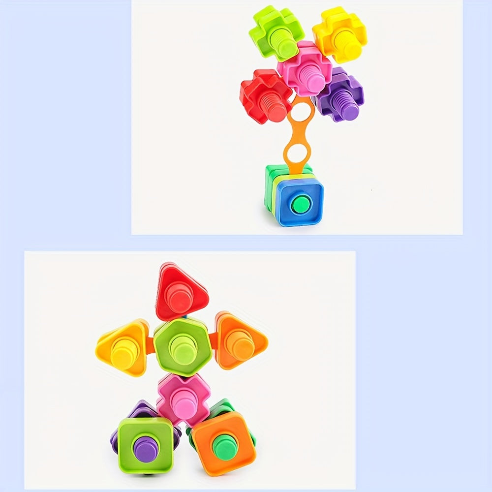 20pcs/10sets Screw Building Blocks, Plastic Insert Building Blocks, Nut Shape Youngsters's Toys, Educational Toys