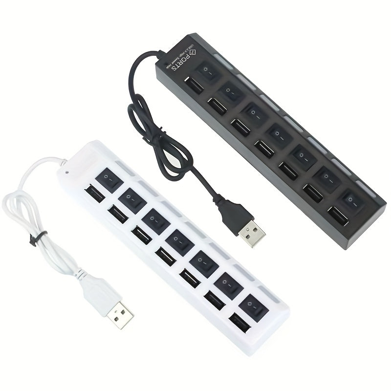 7 Ports LED USB 2.0 Adapter Hub Power On/off Switch For PC Laptop BK