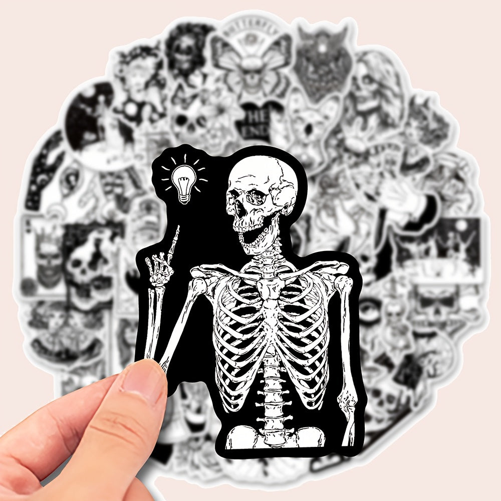 50pcs Gothic Stickers, Black And White Stickers For Motorcycle, Laptop, Water Bottle, Waterproof Stickers, Mobile Phones, Computers, Suitcases, Car Cartoon Accessories, Halloween Gift Stickers