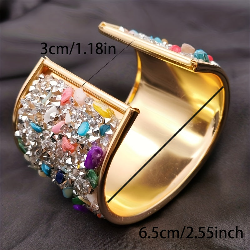 1 Pc Colorful Cuff Bangle Bracelet Inlaid Shiny Crystal Classic Rainbow Color Bangle For Women