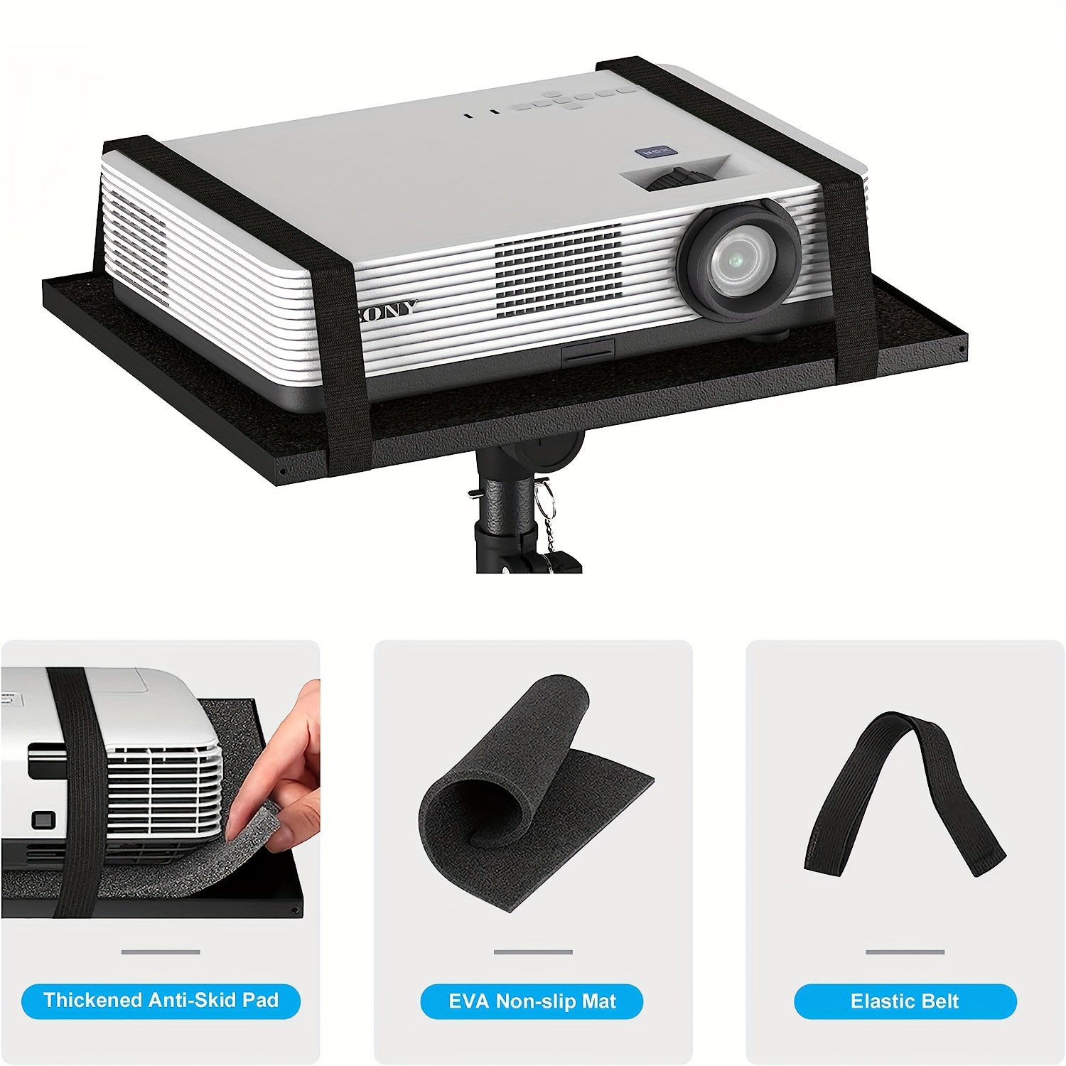 Height Adjustable 1pc Projector Stand Tripod From 23.5" To 46.5" With Gooseneck Phone Holder, Laptop Floor Stand