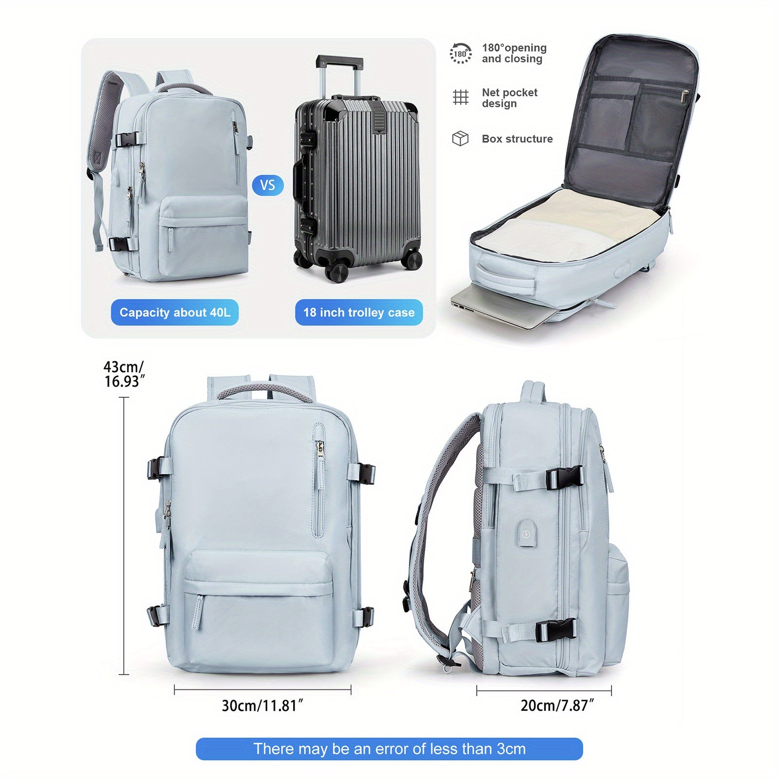 COOFAY Airline-Approved Large Travel Backpack for Men & Women - Durable Nylon, Multi-Compartment with Laptop Sleeve, Adjustable Straps, Ideal for Business & Gym Use, Business Backpack|Sleek Casual Design|Practical Design, Bac