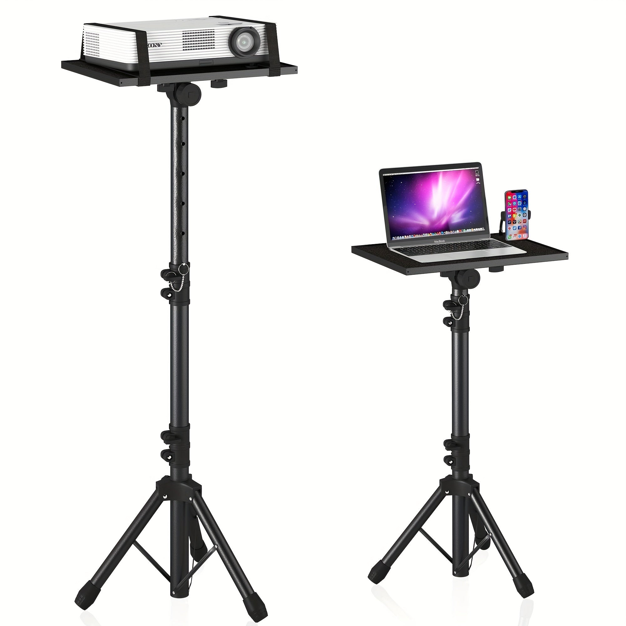 Height Adjustable 1pc Projector Stand Tripod From 23.5" To 46.5" With Gooseneck Phone Holder, Laptop Floor Stand