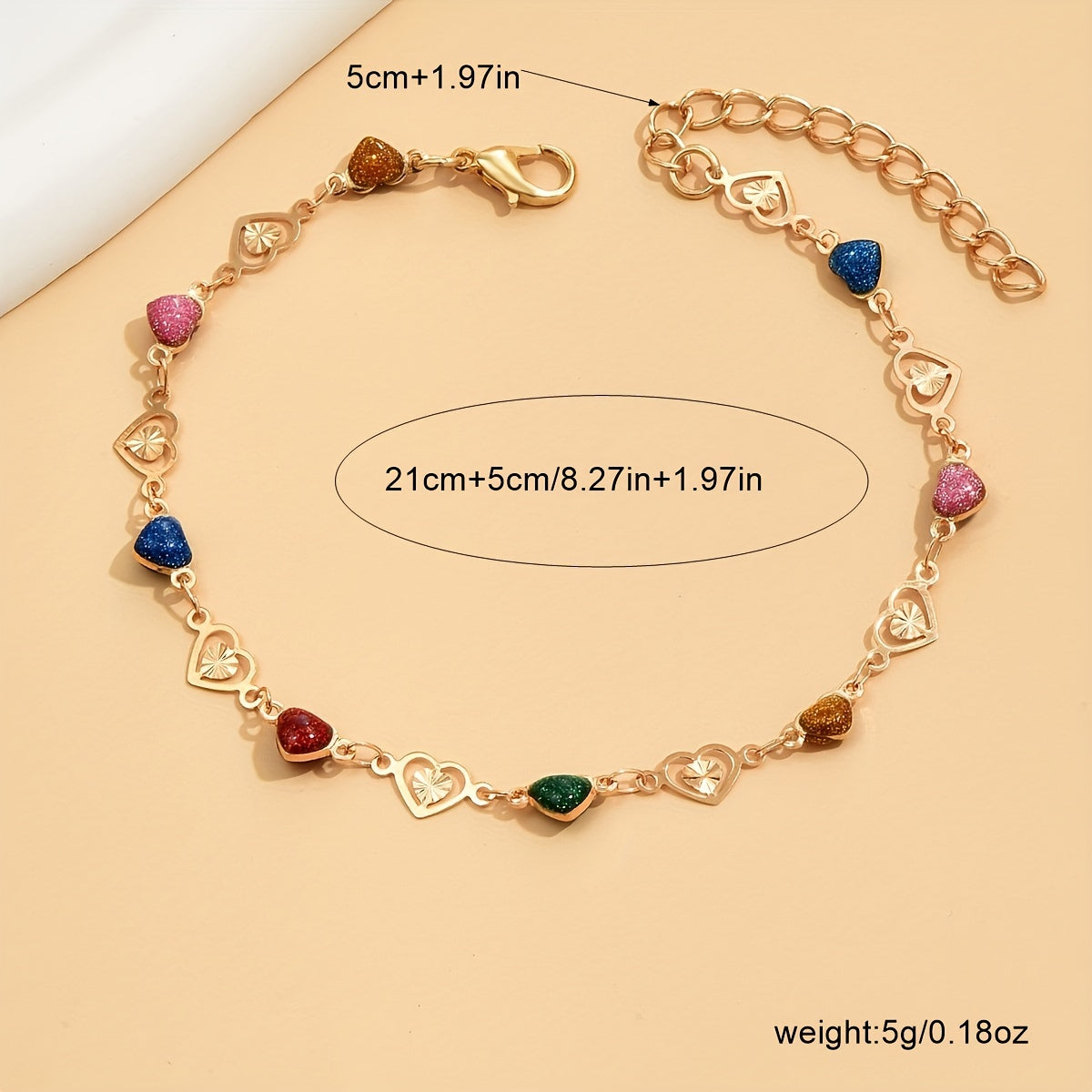 1 Pc Romantic Love Heart Chain Anklet - Vintage Style, Adjustable & Durable, Fashionable Ladies Ankle Bracelet for Everyday Glamour and Special Occasions