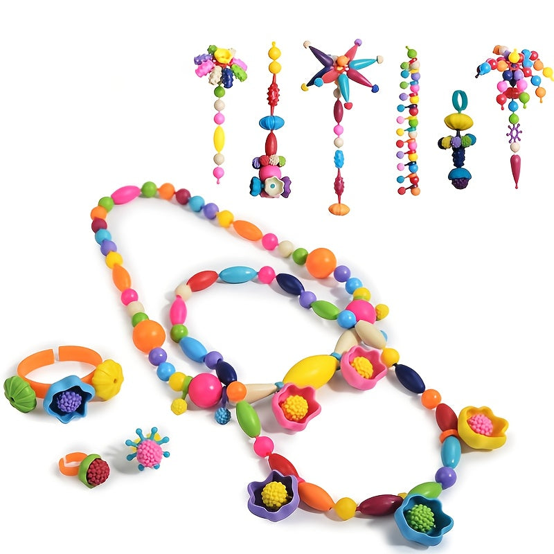 370pcs/set Cordless String Beads Children's DIY Educational Splicing Toys for Popper Beaded Bracelet Necklace Halloween Christmas Gift