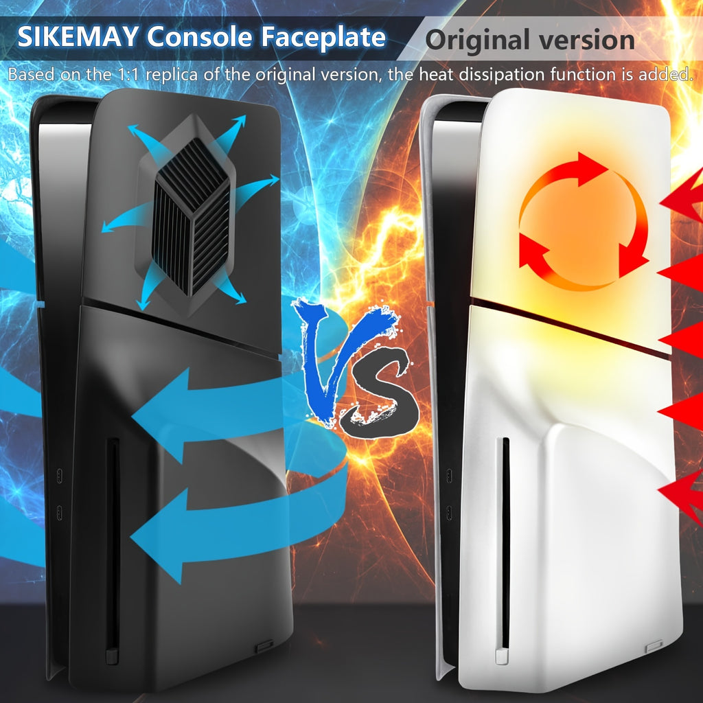 PS5 Slim Hard Shell Cover - Shockproof Face & Side Plates for Disc Edition, Premium ABS Replacement Panels, Black - Compatible with PlayStation 5 Console