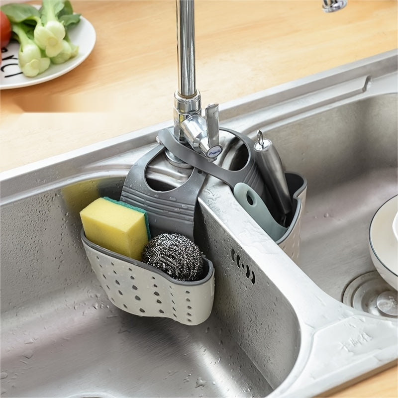 1 Pc Multifunctional Sink Sponge Rack With Adjustable Shoulder Strap - Hanging Bag, Organize And Drain Your Sponge With Ease - Perfect For Kitchen And Bathroom - Kitchen Supplies