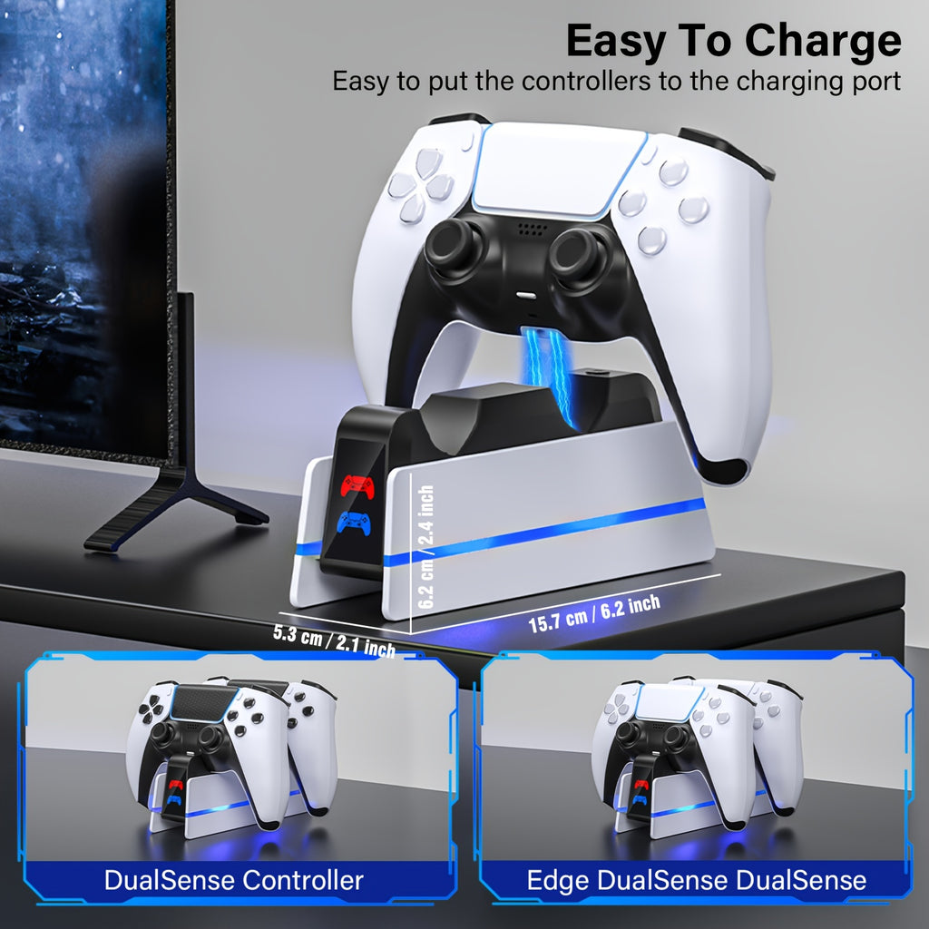 Charger Station For PS5 Dualsense Controller/DualSense Edge Controller, RGB Charging Stand For Playstation 5/ PS5 Slim/ PS5 Pro Controller, Fast Dual Charging For Wireless Controller, Christmas Gift