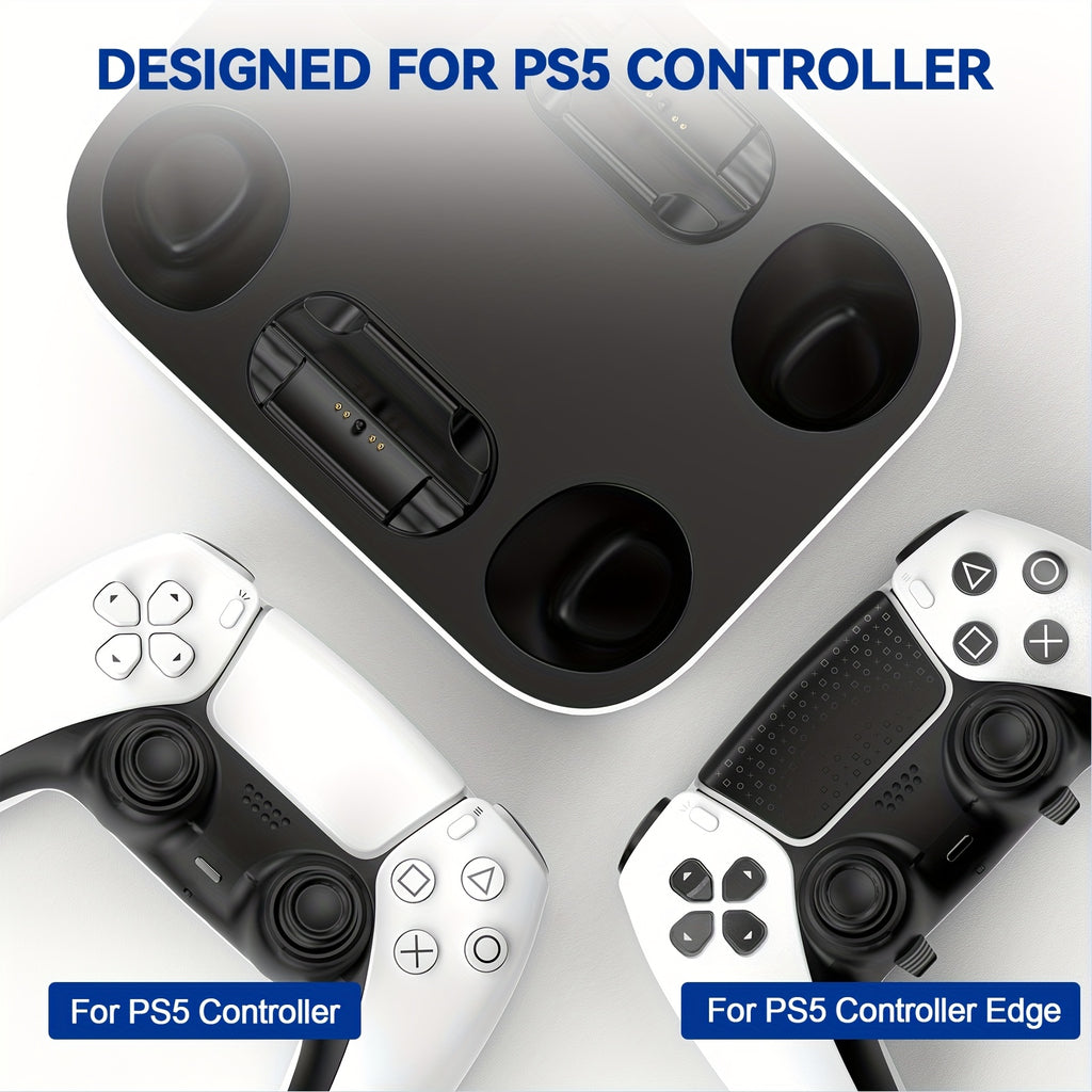 Dual Controller Charging Station for Playstation 5 & DualSense Edge Controller | Fast Charging Dock Stand with Cable, USB Powered, Plastic Material, Compatible with Dualsense Edge Controller