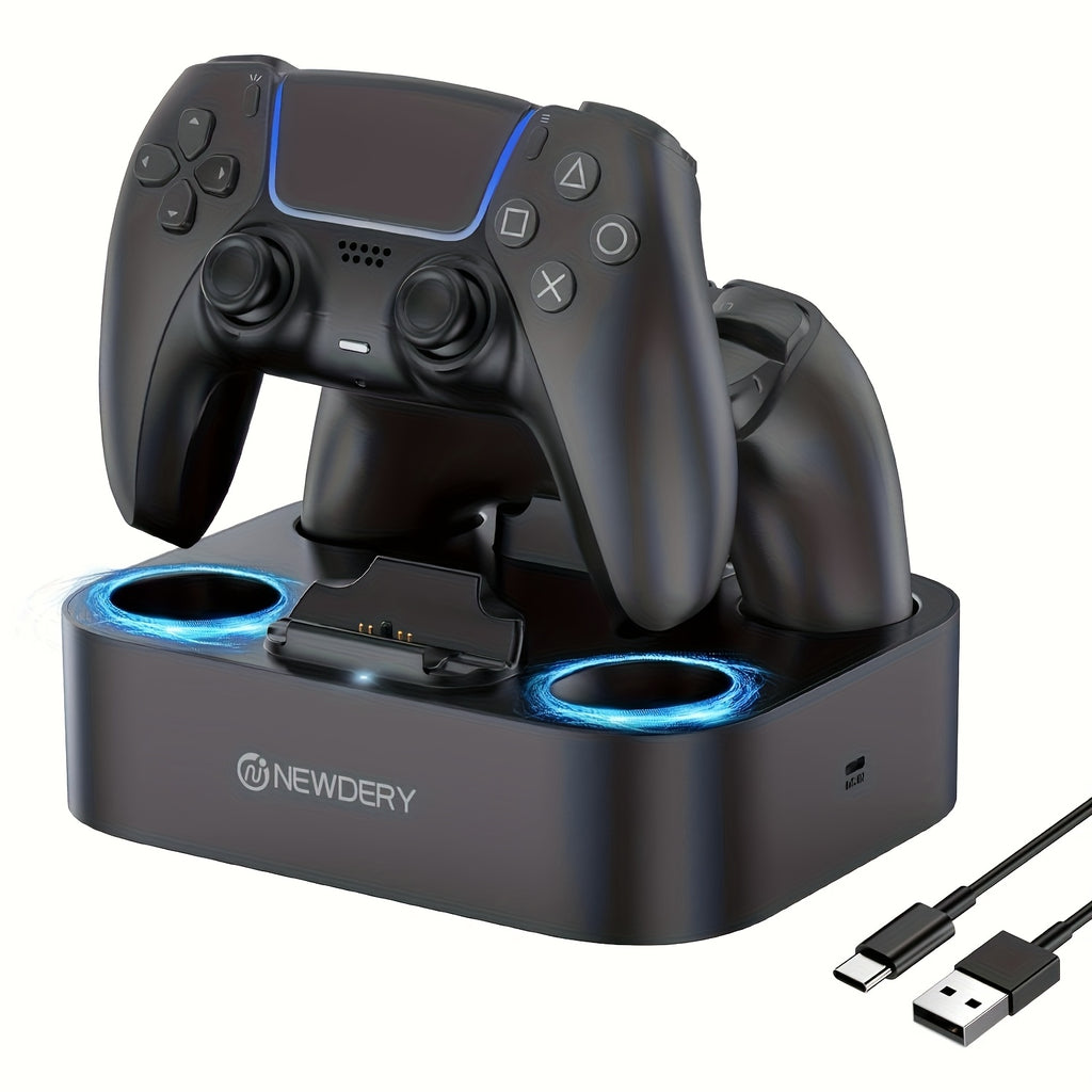 Dual Controller Charging Station for Playstation 5 & DualSense Edge Controller | Fast Charging Dock Stand with Cable, USB Powered, Plastic Material, Compatible with Dualsense Edge Controller