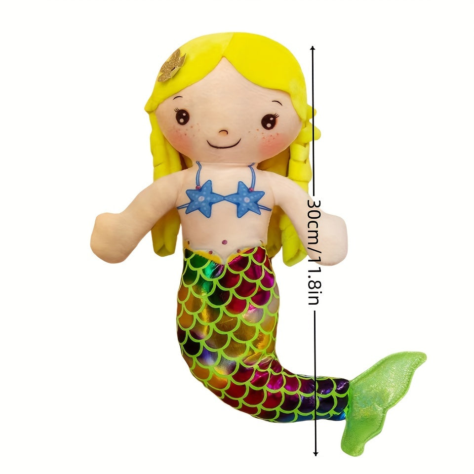 1pc 30CM/11.8IN Cute Mermaid Plush Doll, Mermaid Soft Plush Doll Filled With Animals Plush Toys, For Children Marine Creatures Children's Play Gift, Birthday Presents And Christmas Presents