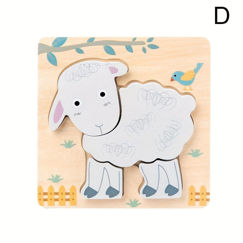 3D Wooden Cartoon Animals Cognitive Puzzles For Kids, Kids With Wooden Toys, Baby Educational Toys Game Christmas, Halloween Gift