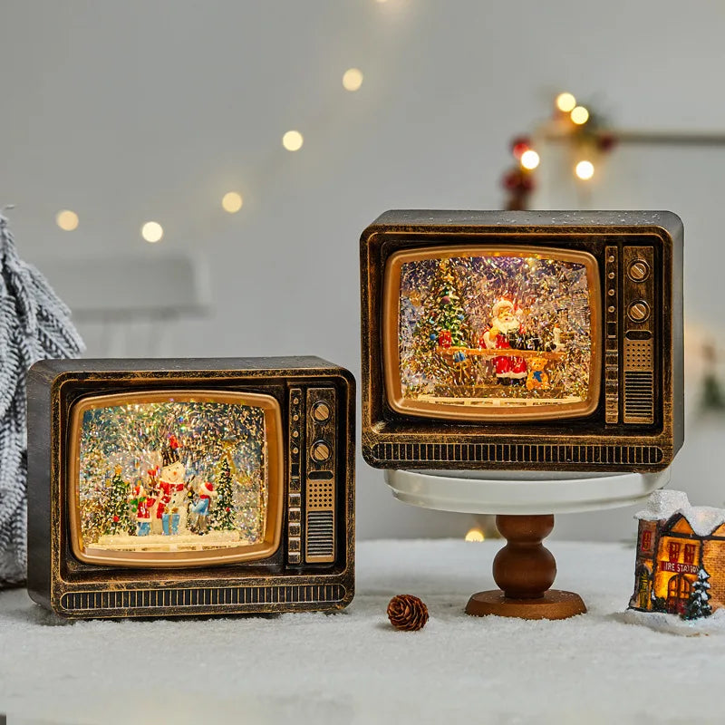 Christmas -Music Box With Falling Snow Tv Night Light Ornaments Christmas Decor Display Christmas Tree Decoration