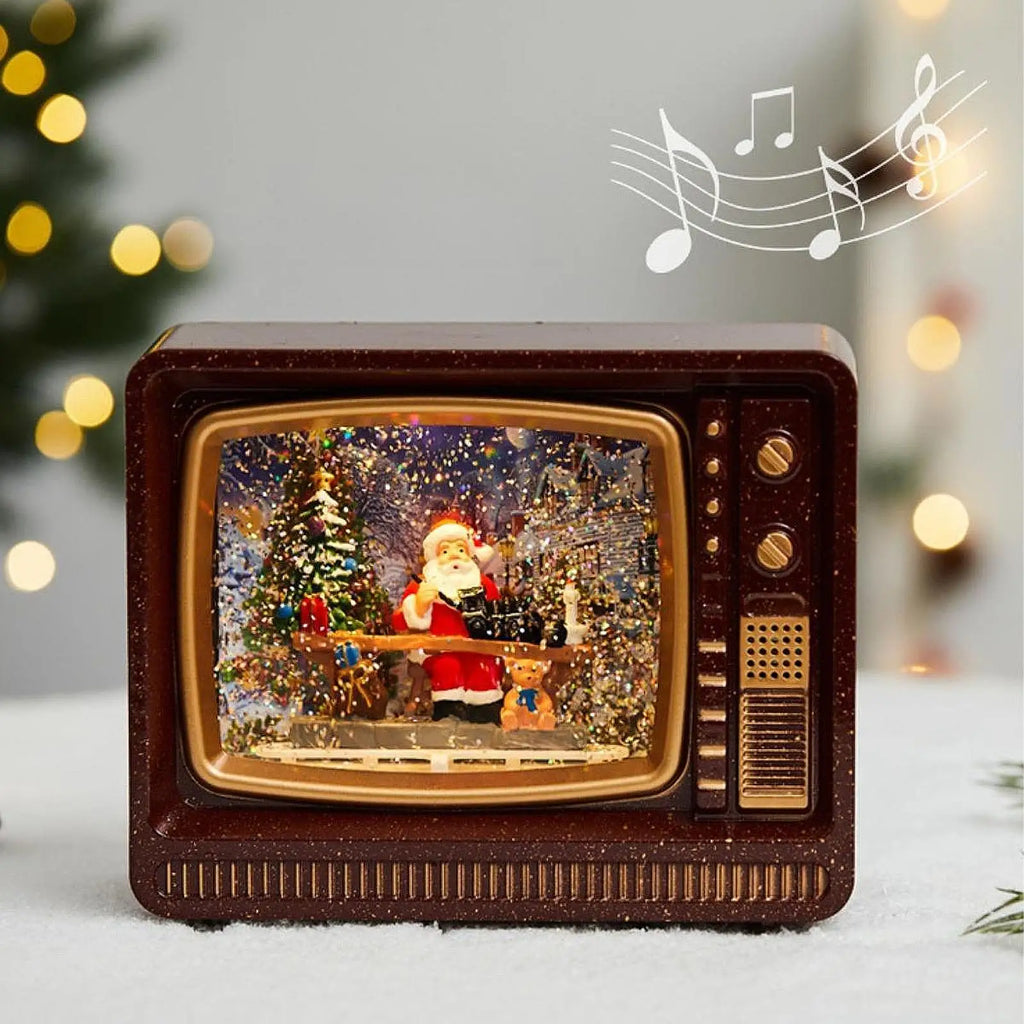 Christmas -Music Box With Falling Snow Tv Night Light Ornaments Christmas Decor Display Christmas Tree Decoration