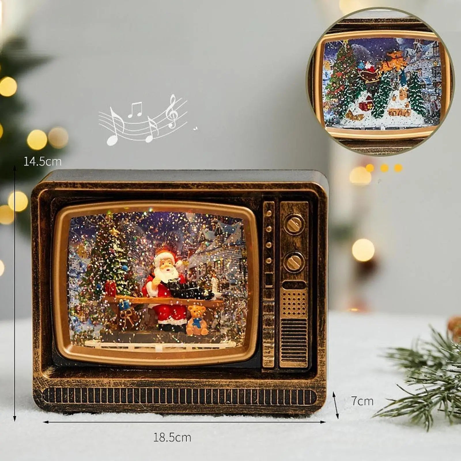 Christmas -Music Box With Falling Snow Tv Night Light Ornaments Christmas Decor Display Christmas Tree Decoration