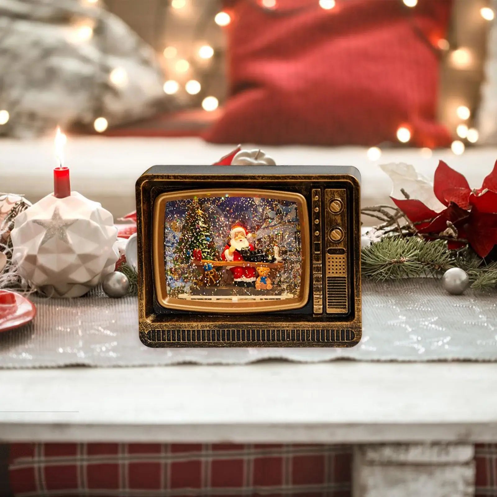 Christmas -Music Box With Falling Snow Tv Night Light Ornaments Christmas Decor Display Christmas Tree Decoration