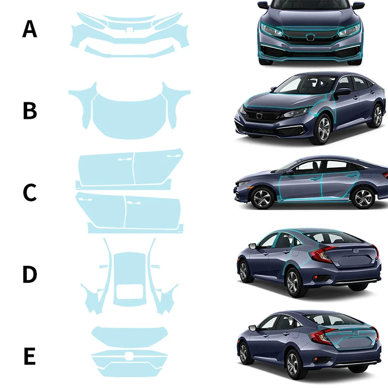 For CIVIC SEDAN TPU Self Healing Anti-scratch Protective Film for Car Body Full Coverage Pre-cut 6 Year Warranty