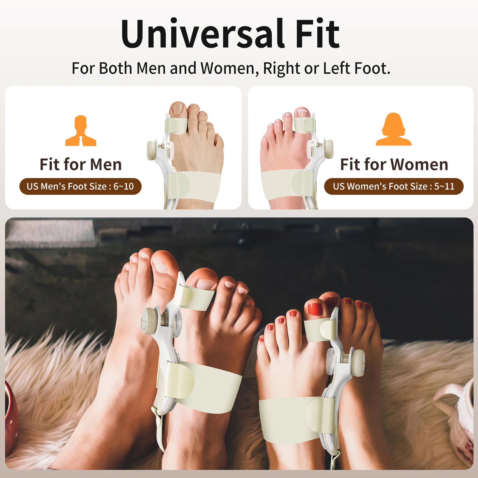 Adjustable Women's Yellow Bunion Corrector Big Toe Fix Device with Knob and 3 Angled Plates Medium Strap 1 PCS Toe Separator