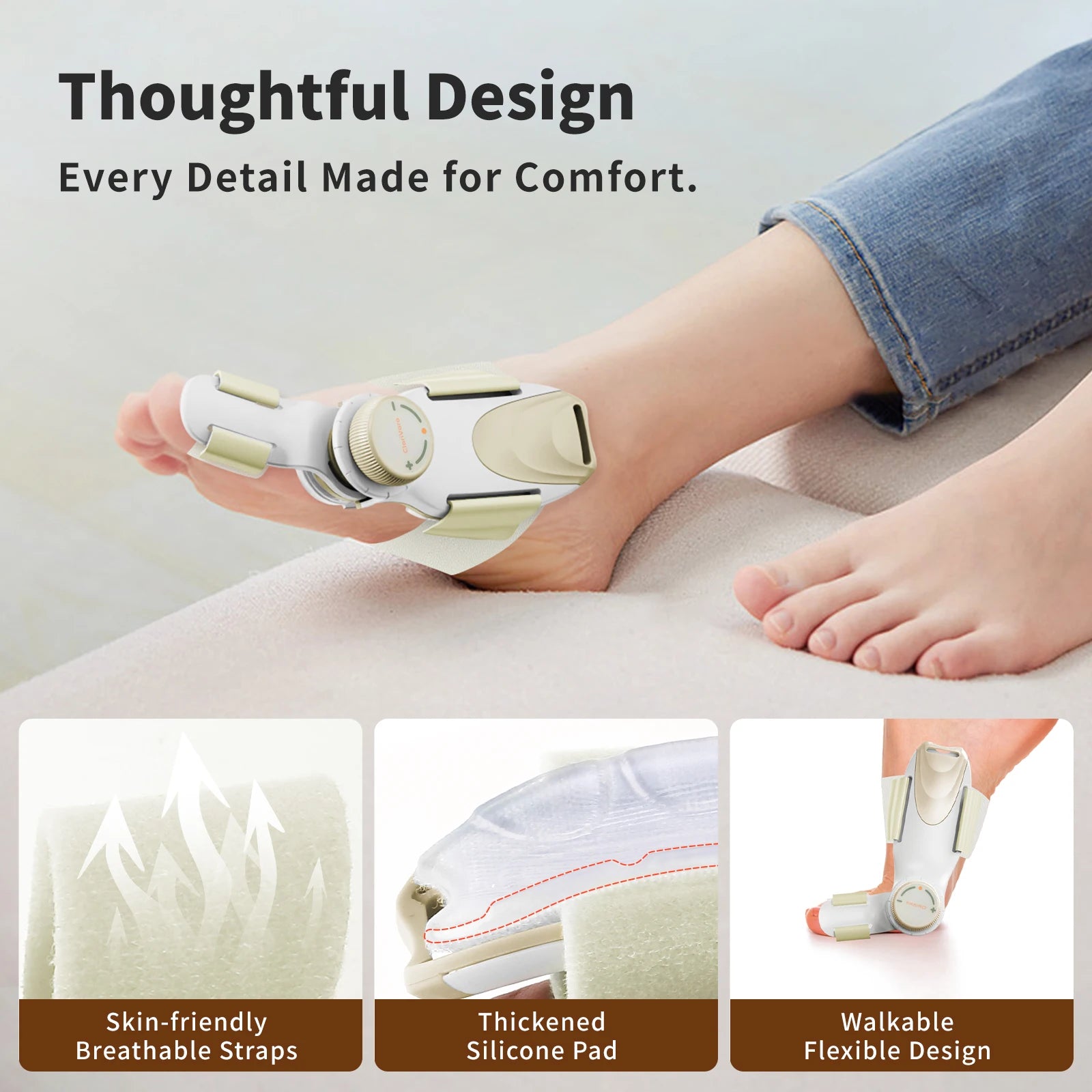 Adjustable Women's Yellow Bunion Corrector Big Toe Fix Device with Knob and 3 Angled Plates Medium Strap 1 PCS Toe Separator