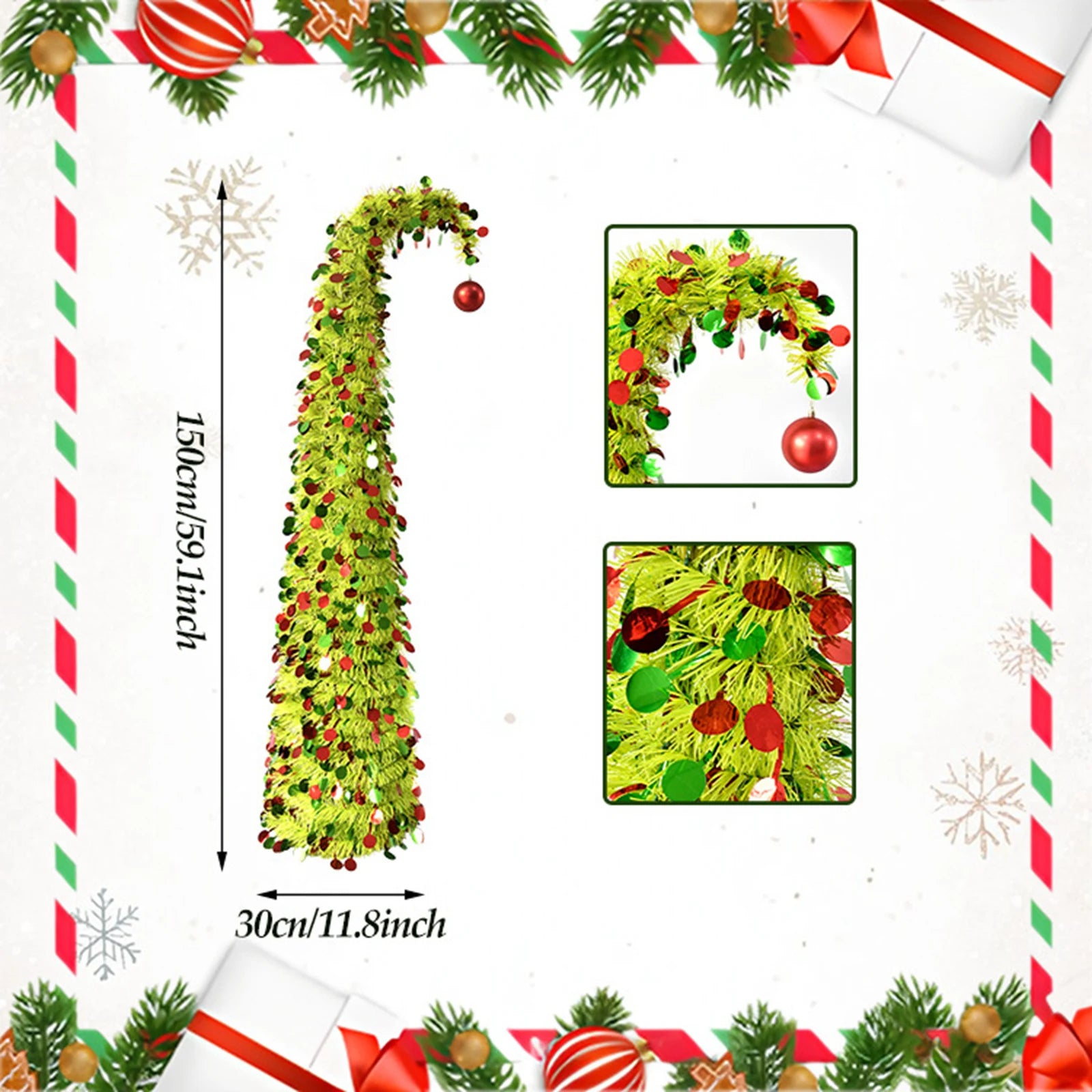 Christmas Tree Festival Ornament Faux Foldable Christmas Tree Christmas Decoration for Winter Holiday Season Xmas Party Decor