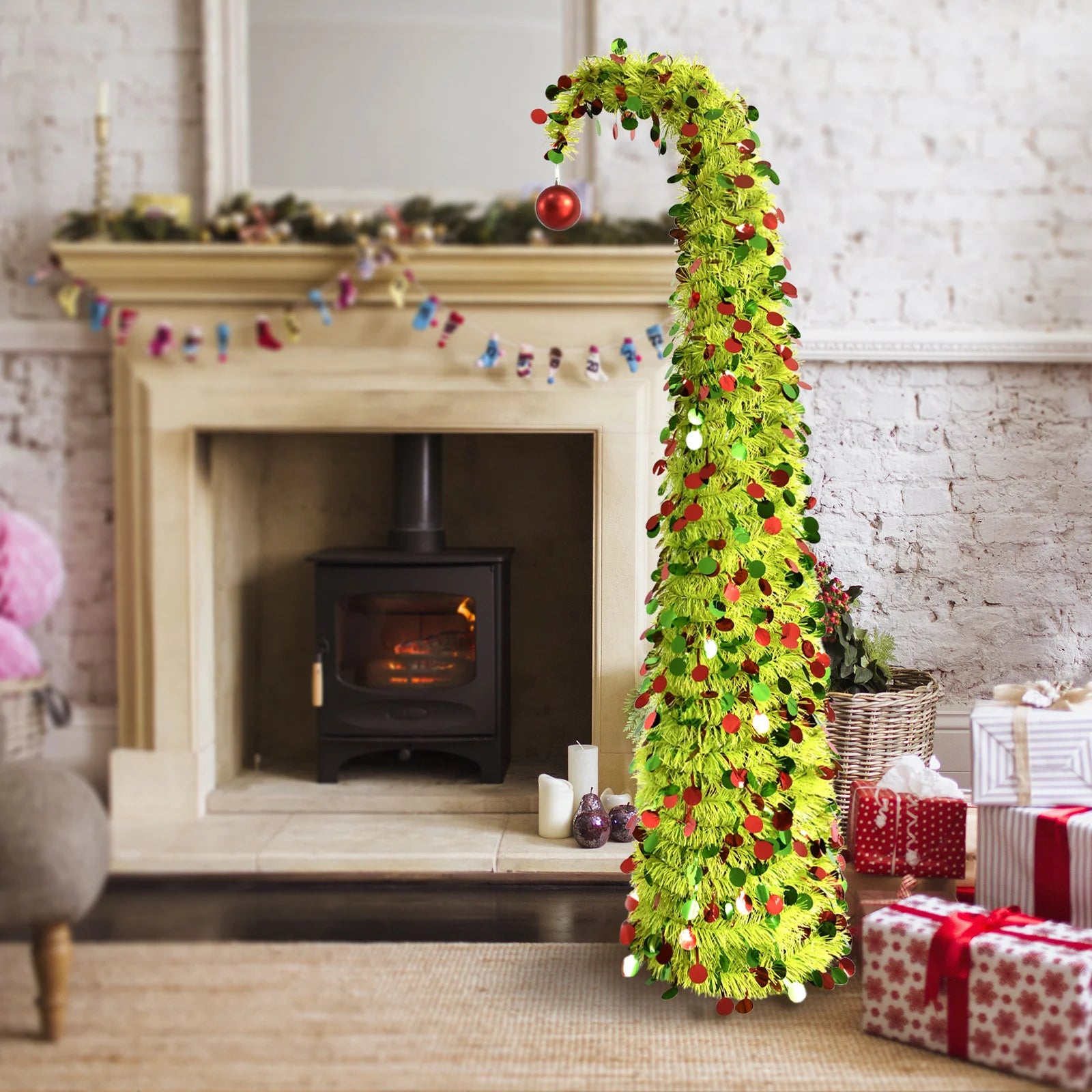 Christmas Tree Festival Ornament Faux Foldable Christmas Tree Christmas Decoration for Winter Holiday Season Xmas Party Decor