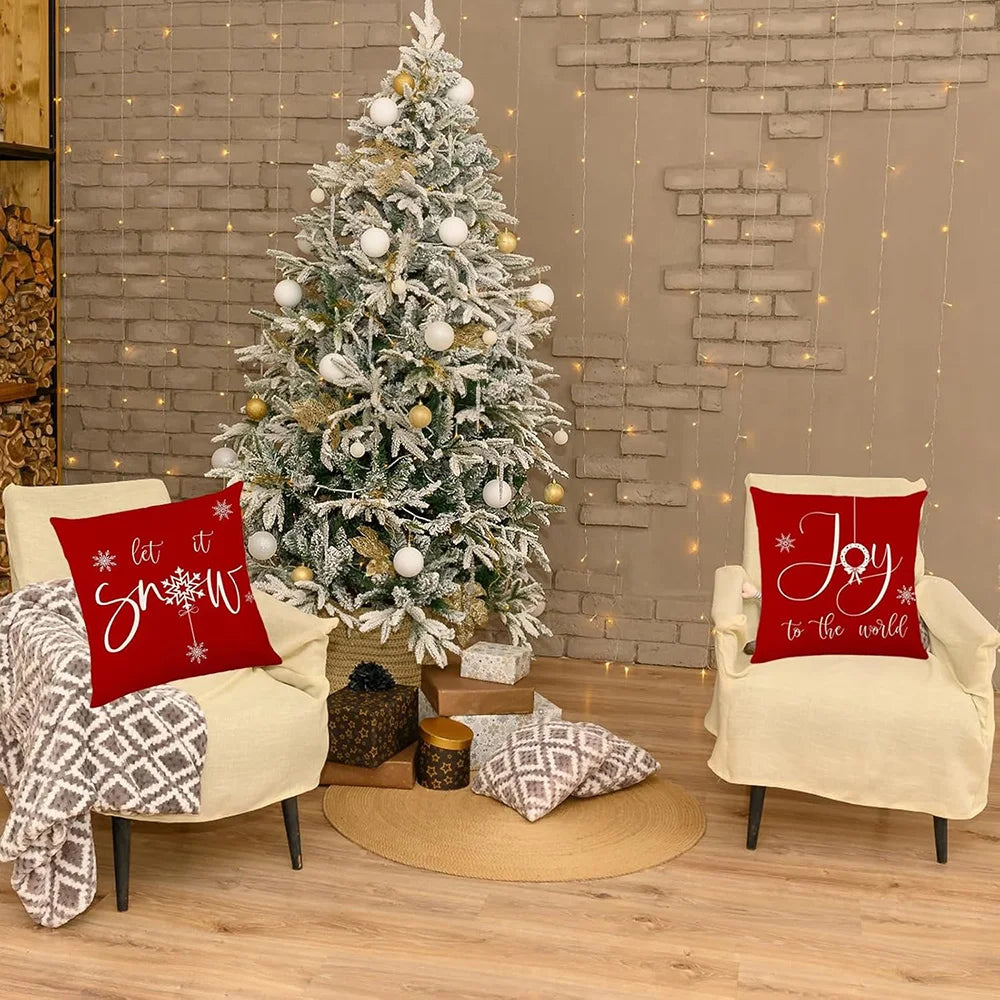 Christmas Magic: Merry Christmas, Joy to the World, Let it Snow, Meet Me under the Mistletoe Pillow Covers New Year decoration