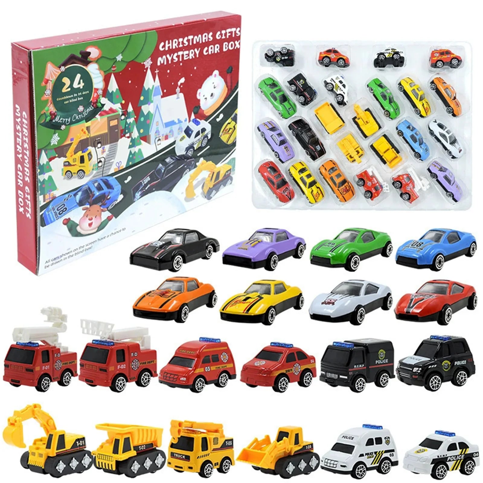 Christmas Countdown Advent Calendar Count Down To Christmas With 24Pcs Cars Toys Christmas Party Gift New Year Calendar