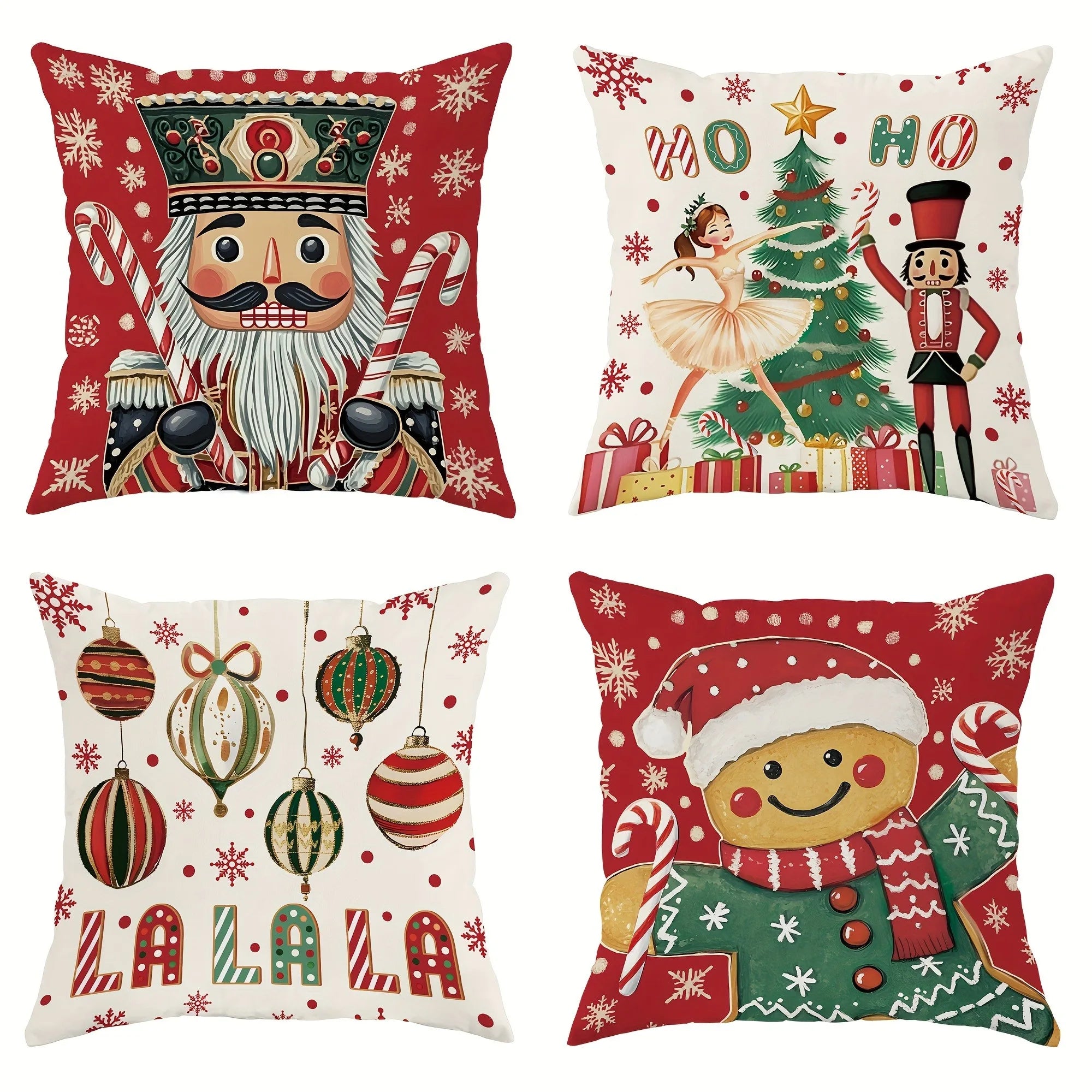 Christmas Magic: Festive Nutcracker, Gingerbread, and Ornament-Printed Pillowcases sofas, bedroom pillow covers, holiday gifts