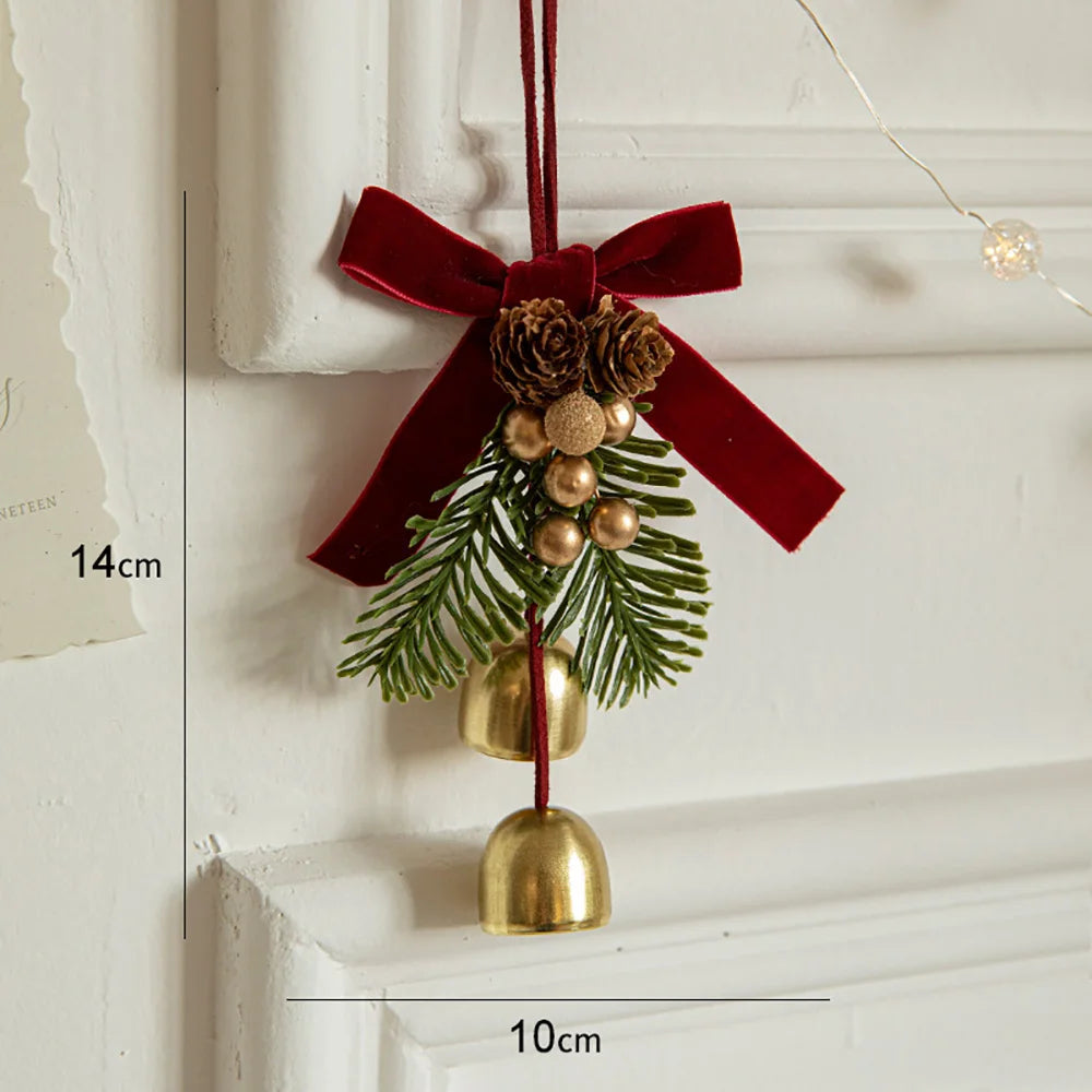 Christmas Home Decoration Pendant Small Bell Bow Festive Atmosphere Decoration Supplies Door Hanging Car Decor New Year's Gift