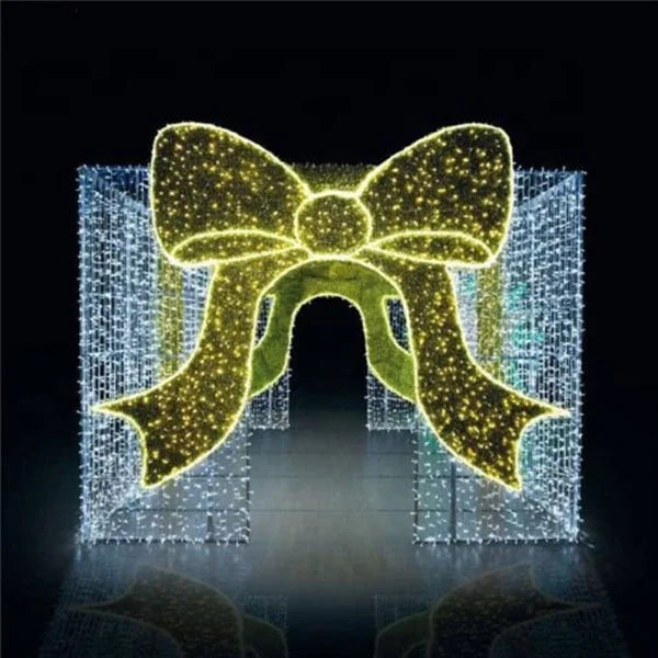 Christmas Holiday Shopping Mall Street Park Lighting Decorative Giant LED Christmas Bowknot Arch Motif Lights Decoration