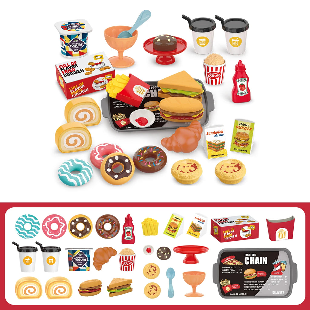 Children's toys: Pretend play, barbecue, fast food, pizza, sushi, afternoon tea, desserts, kitchen food, toy sets