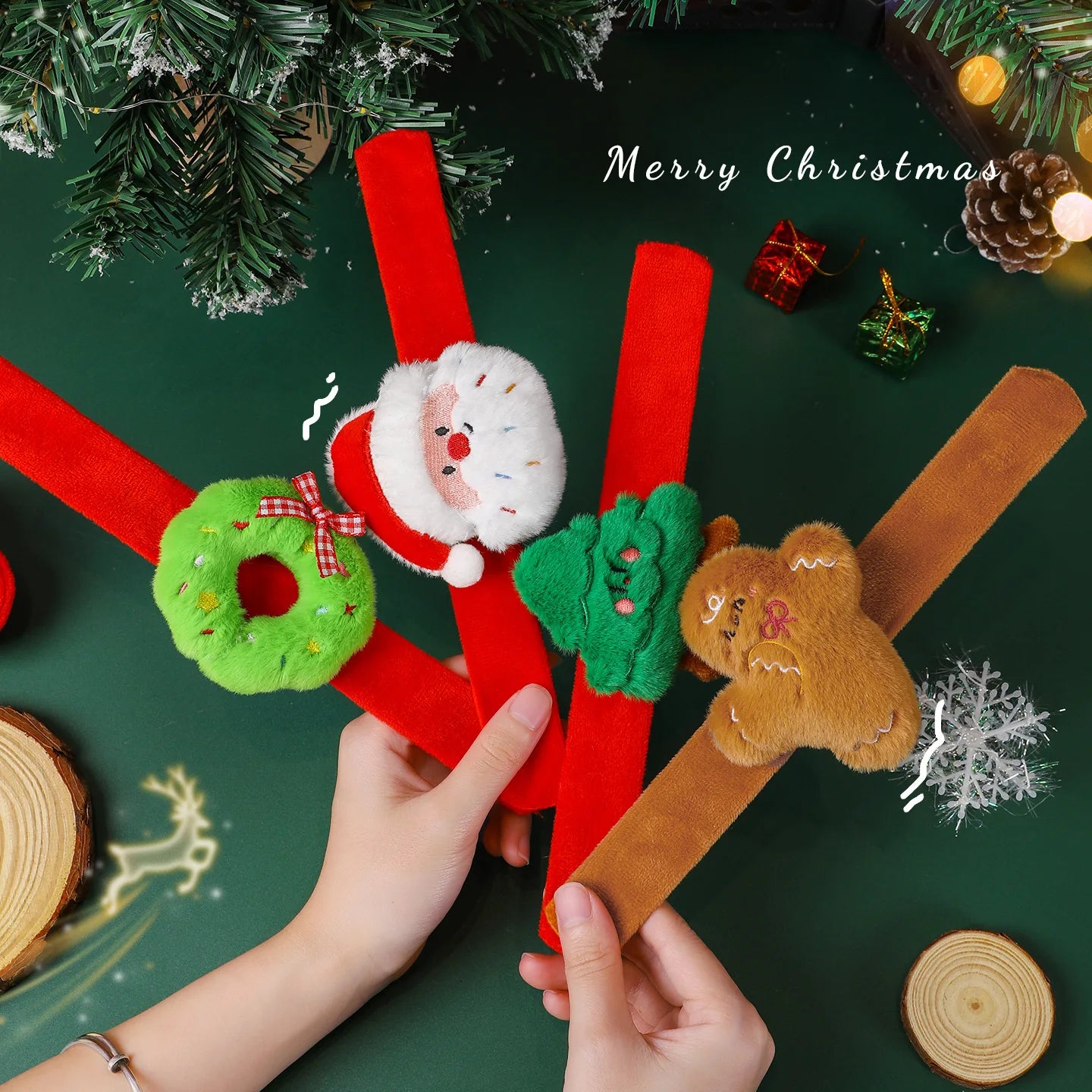 Christmas Decorations Plush Santa Claus Papa Ring Cartoon Cute Bracelet Toys Children's Gifts