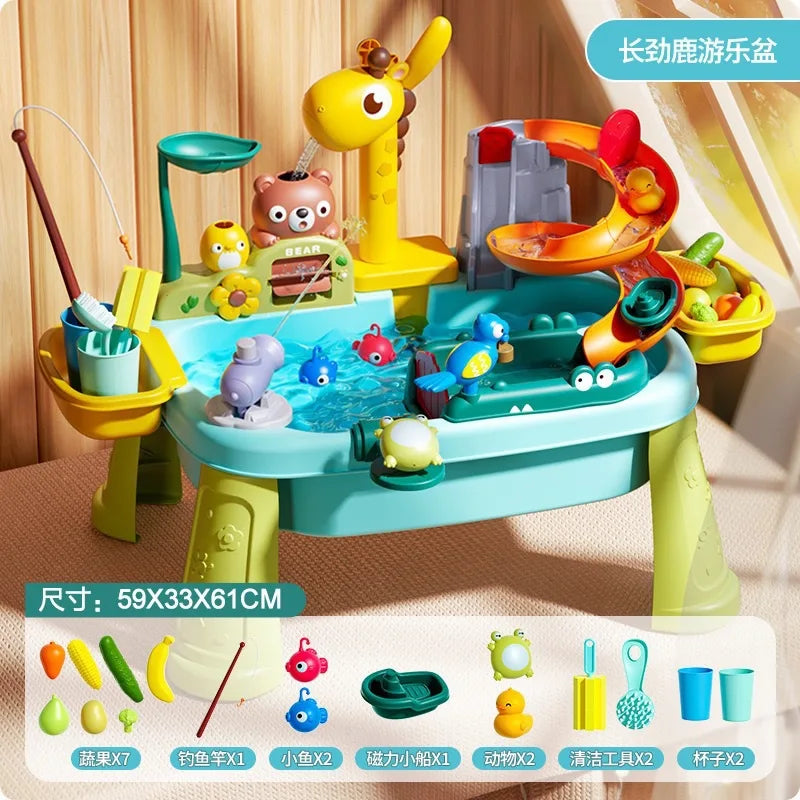 Children's kitchen toys electric fun water play water wash basin fishing dishwashing home role-playing baby early education toy