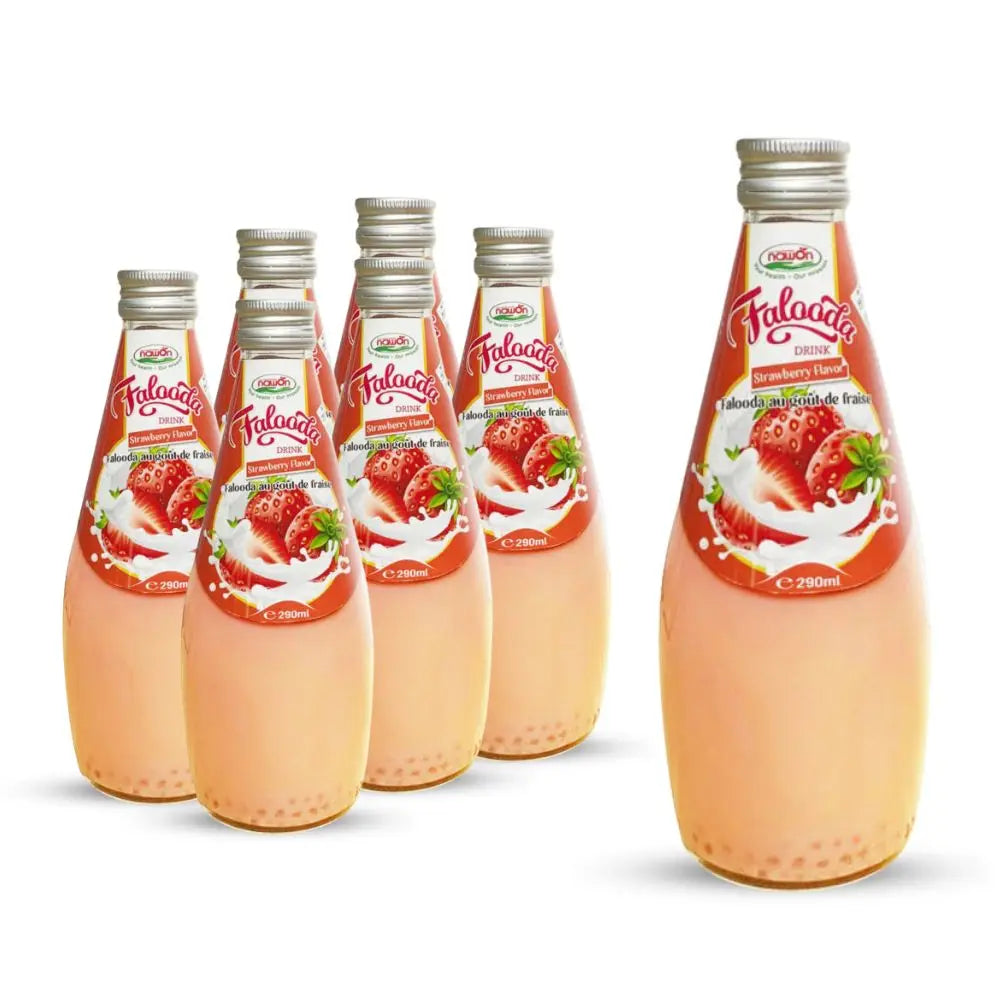 Falooda Drink Almond Flavor 290ml Glass Bottle NAWON Vietnam Beverage Manufacturer Wholesale OEM Low MOQ Factory GMP Free Sample