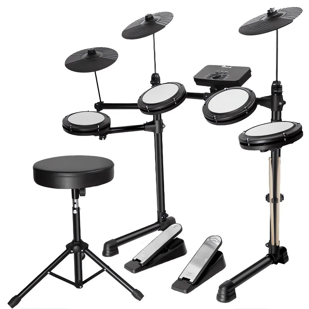 Electronic Drum Set Convenient 4-drum, 3-cymbal all-silicone Electronic Drum Kit 180 tones USB, MIDI, Headphone Interface.